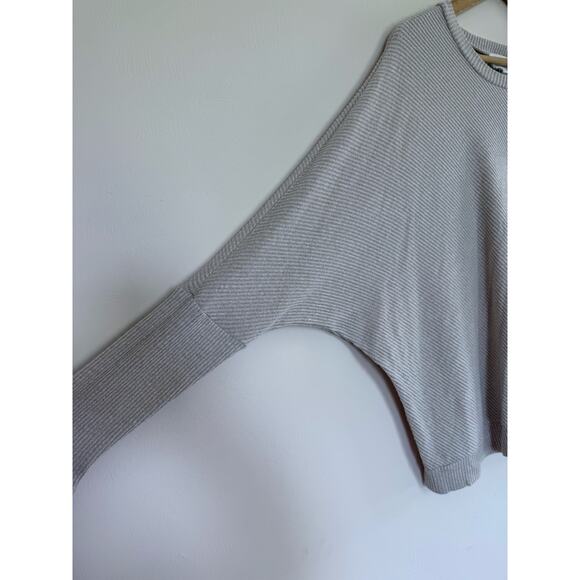 KORYE oatmeal light tan pullover asymmetrical cozy ribbed knit top dolman blouse - Picture 4 of 7